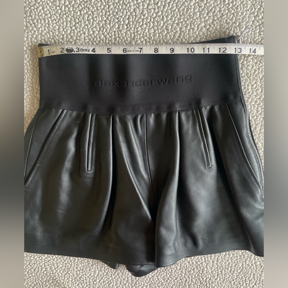 Alexander Wang Black Lambskin Leather Shorts Logo Waistband Side Zip Size 6 - Picture 10 of 12